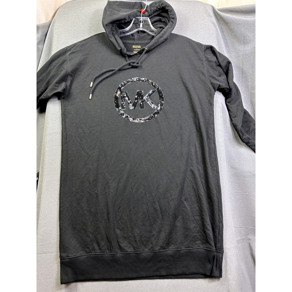 MK Michael Kors Women's Black Sequin MK Logo Hoodie Dress Size M